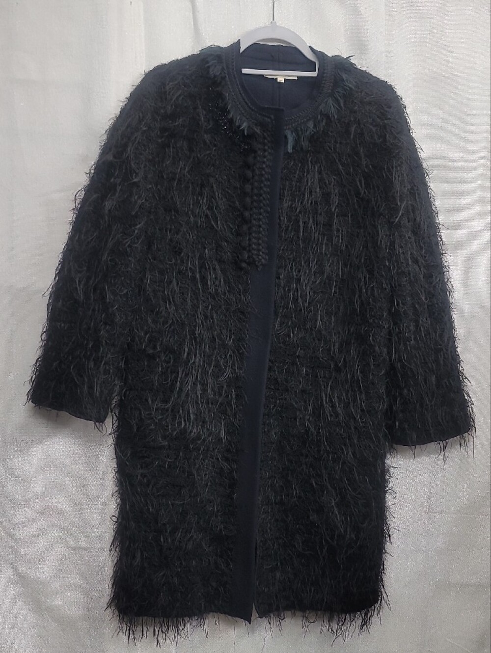 Hache Mid Lenth Black Shaggy Textured WoolBlend Coat Size 42